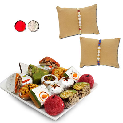 "Embrace Pearl Rakhi Combo - JPRAK-23-07, 500gms of Kaju Assorted Sweets - Click here to View more details about this Product